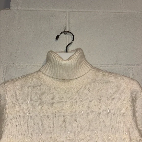 Talbots ivory sequin turtleneck sweater wool cashmere blend - Picture 2 of 9